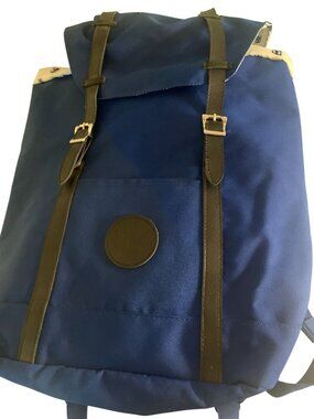 Royal Blue Backpack With Faux Leather Straps & Crown Print Lining Adjustable Pad